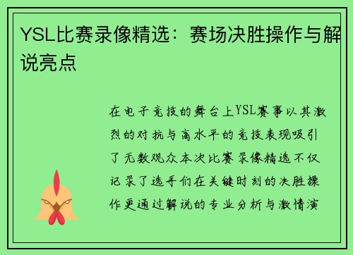 YSL比赛录像精选：赛场决胜操作与解说亮点