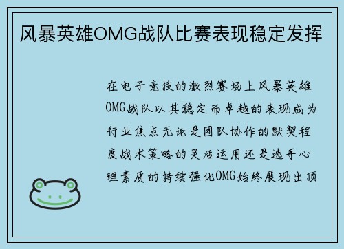 风暴英雄OMG战队比赛表现稳定发挥