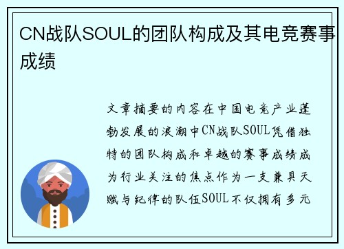 CN战队SOUL的团队构成及其电竞赛事成绩